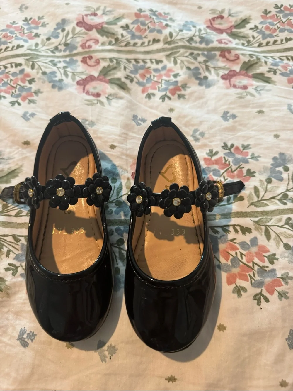 Patent Flower-Strap Mary Jane Dress Shoes for Kids - Black